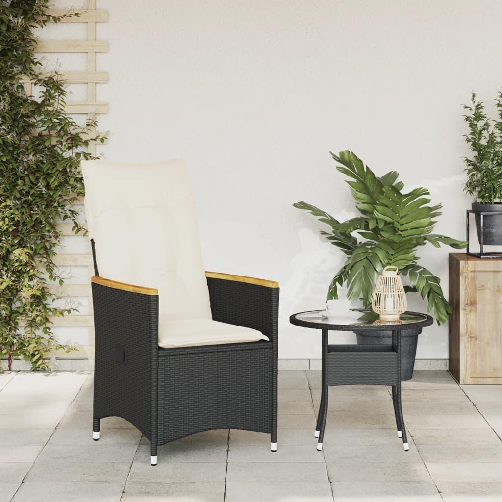 Reclining Garden Chair with Cushions Black Poly Rattan