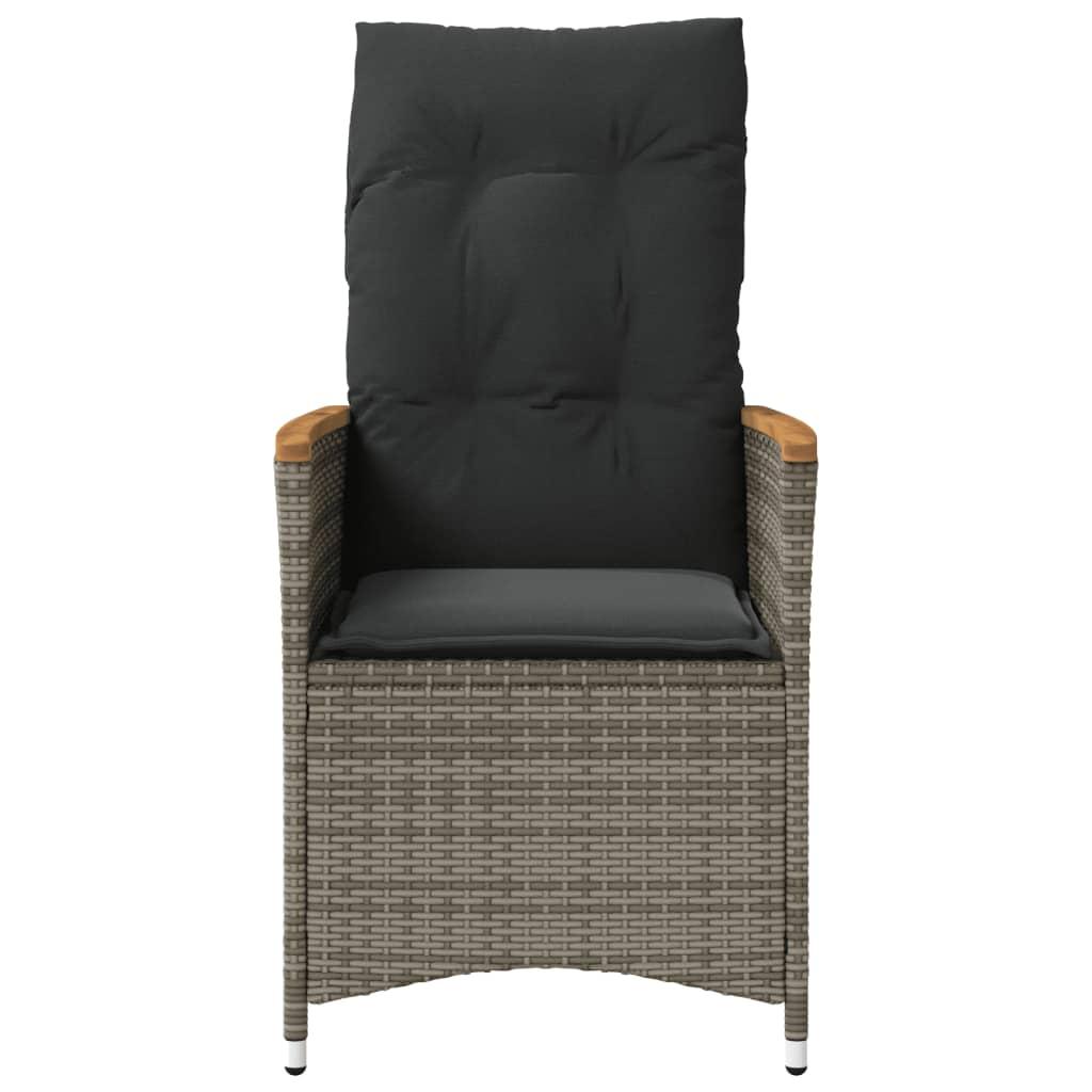 Reclining Garden Chair with Cushions Grey Poly Rattan