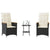 3 Piece Bistro Set with Cushions Black Poly Rattan