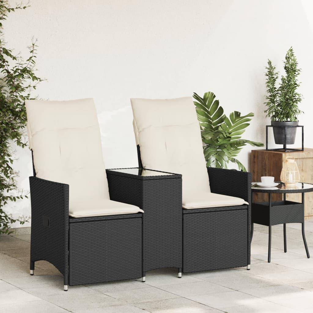 Reclining Garden Sofa 2-Seater with Table Black Poly Rattan