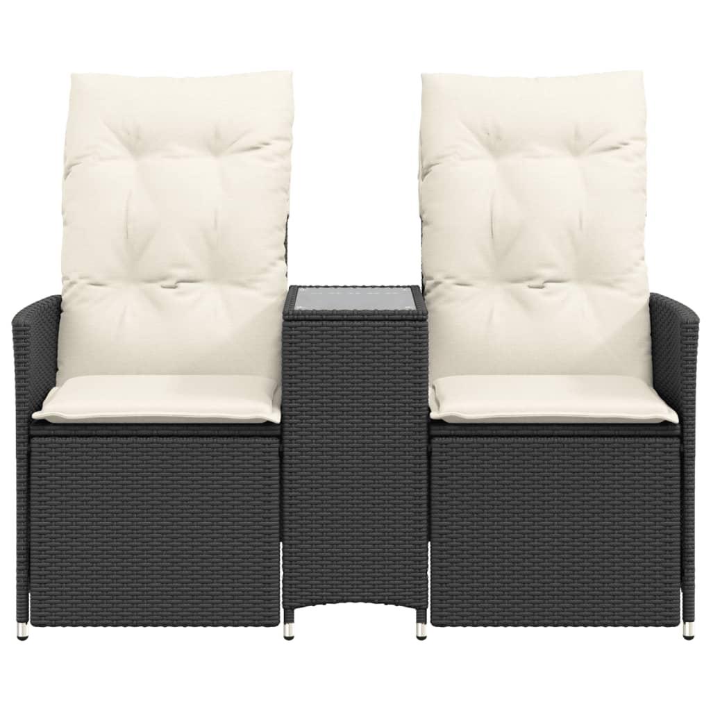 Reclining Garden Sofa 2-Seater with Table Black Poly Rattan