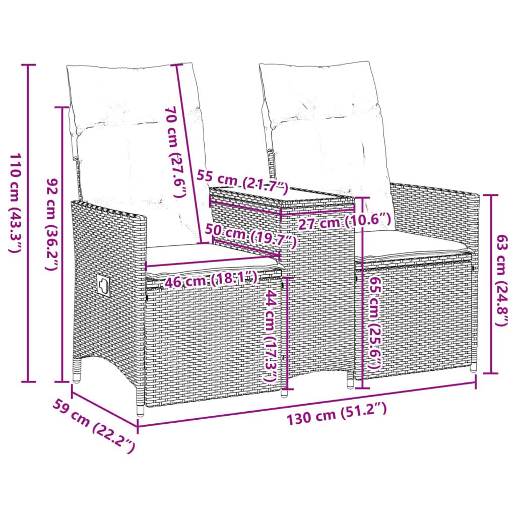 Reclining Garden Sofa 2-Seater with Table Black Poly Rattan