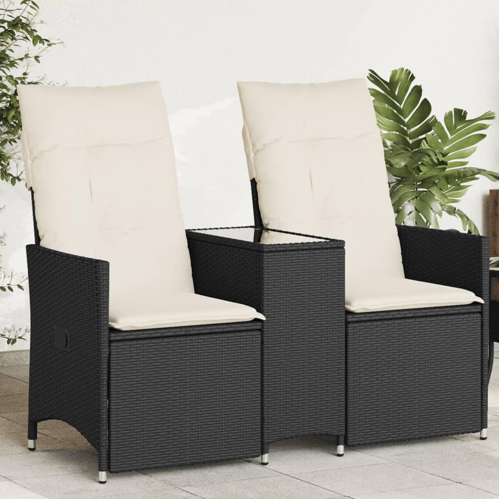 Reclining Garden Sofa 2-Seater with Table Black Poly Rattan