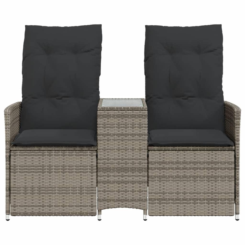 Reclining Garden Sofa 2-Seater with Table Grey Poly Rattan