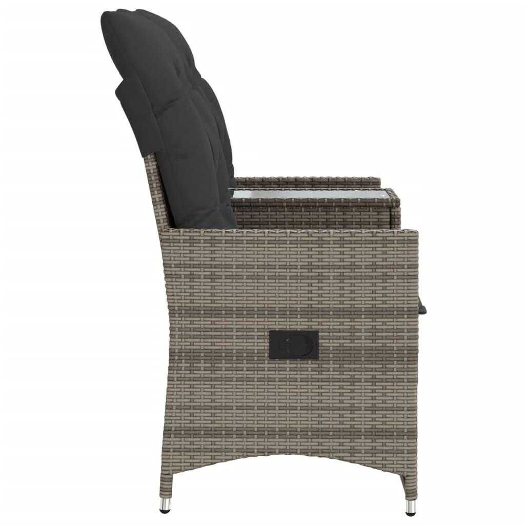 Reclining Garden Sofa 2-Seater with Table Grey Poly Rattan