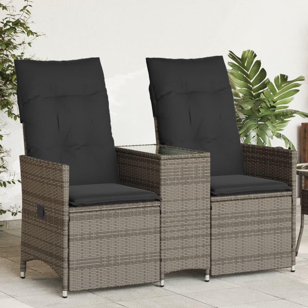 Reclining Garden Sofa 2-Seater with Table Grey Poly Rattan