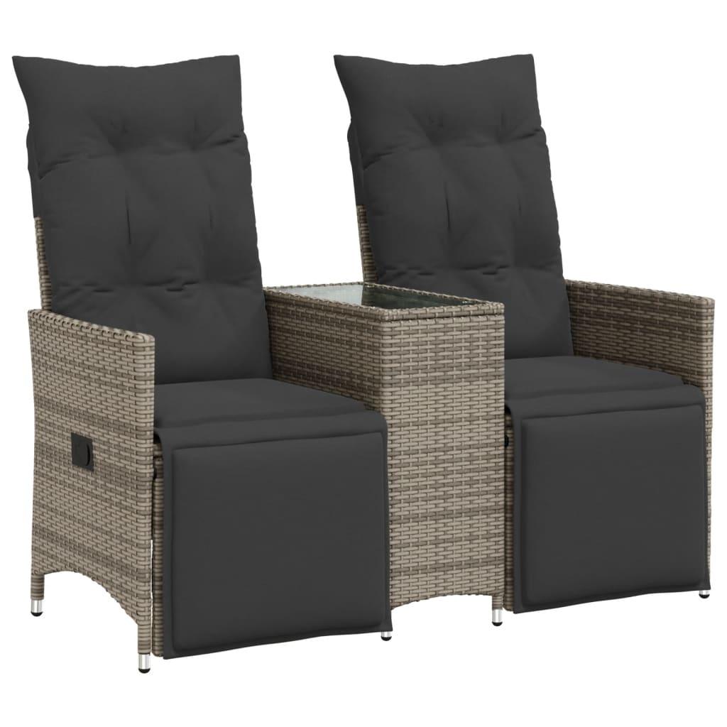 Reclining Garden Sofa 2-Seater with Table Grey Poly Rattan