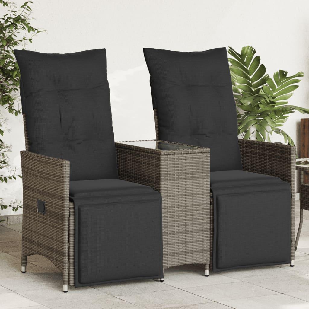 Reclining Garden Sofa 2-Seater with Table Grey Poly Rattan