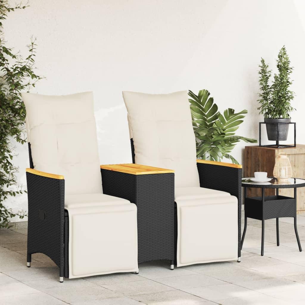 Reclining Garden Sofa 2-Seater with Table Black Poly Rattan