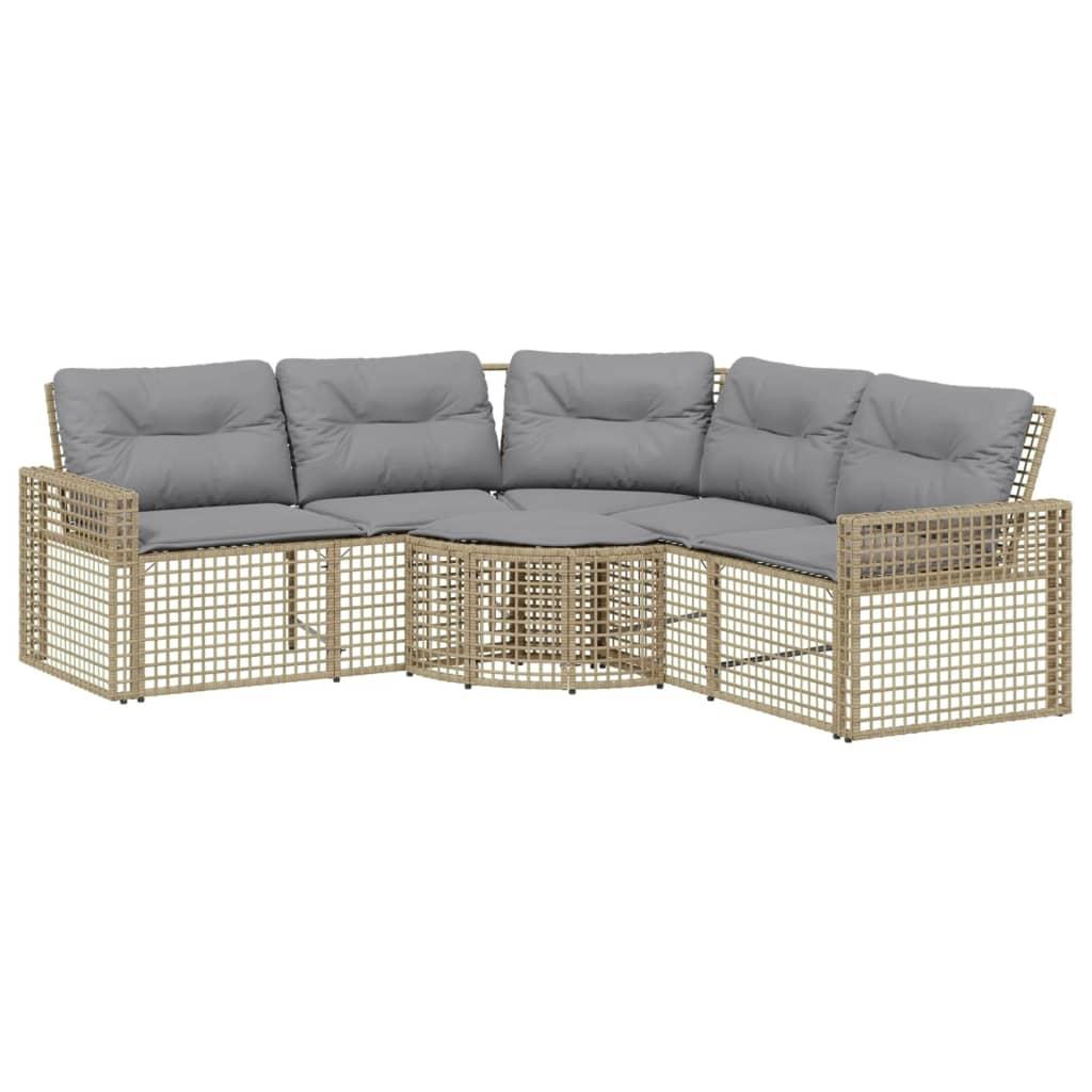 Garden Sofa with Cushions and Footstool L-Shaped Beige Poly Rattan