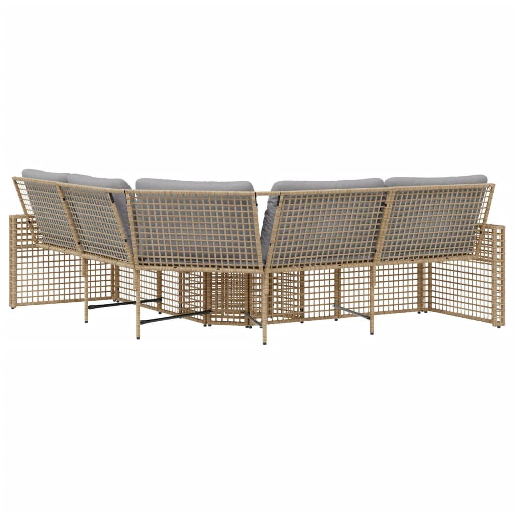 Garden Sofa with Cushions and Footstool L-Shaped Beige Poly Rattan