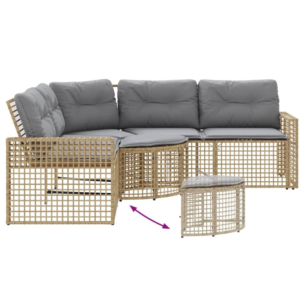 Garden Sofa with Cushions and Footstool L-Shaped Beige Poly Rattan