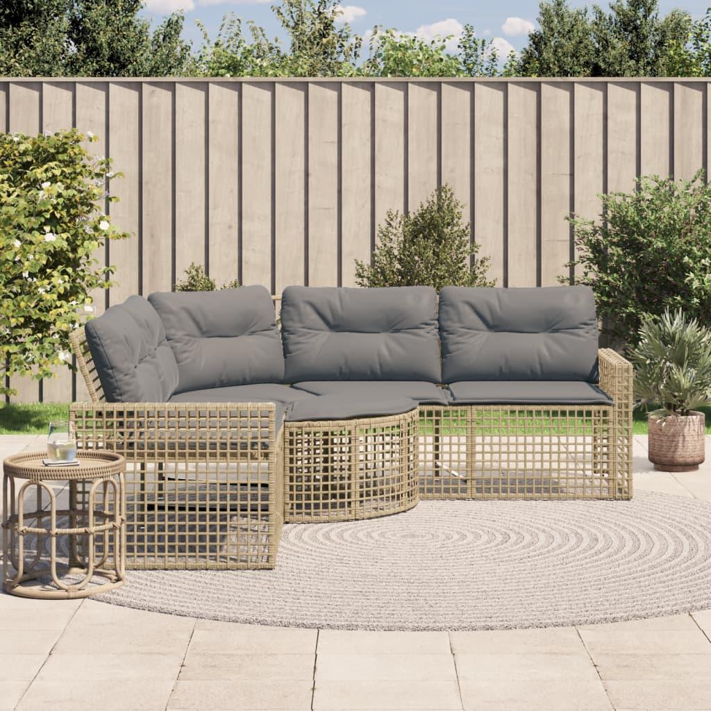 Garden Sofa with Cushions and Footstool L-Shaped Beige Poly Rattan