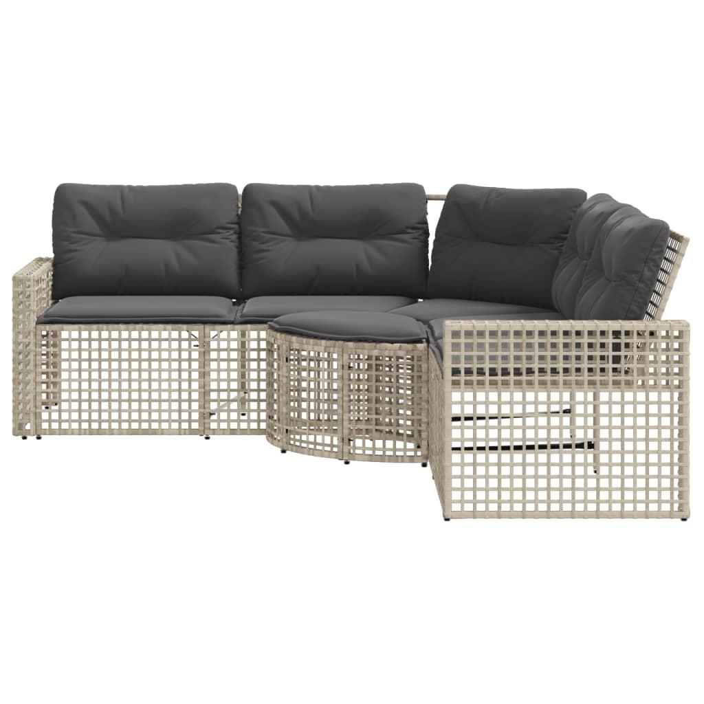 Garden Sofa with Cushions and Footstool L-Shaped Light Grey Poly Rattan