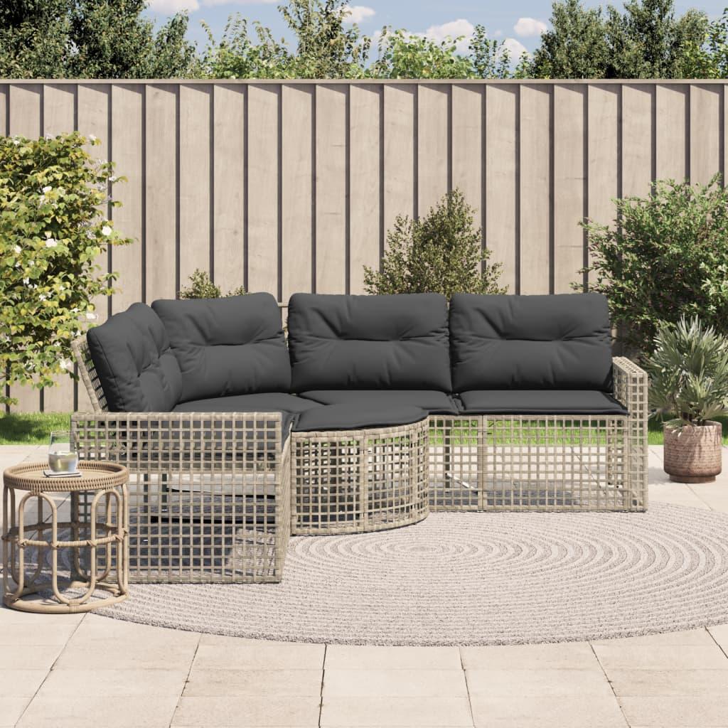 Garden Sofa with Cushions and Footstool L-Shaped Light Grey Poly Rattan