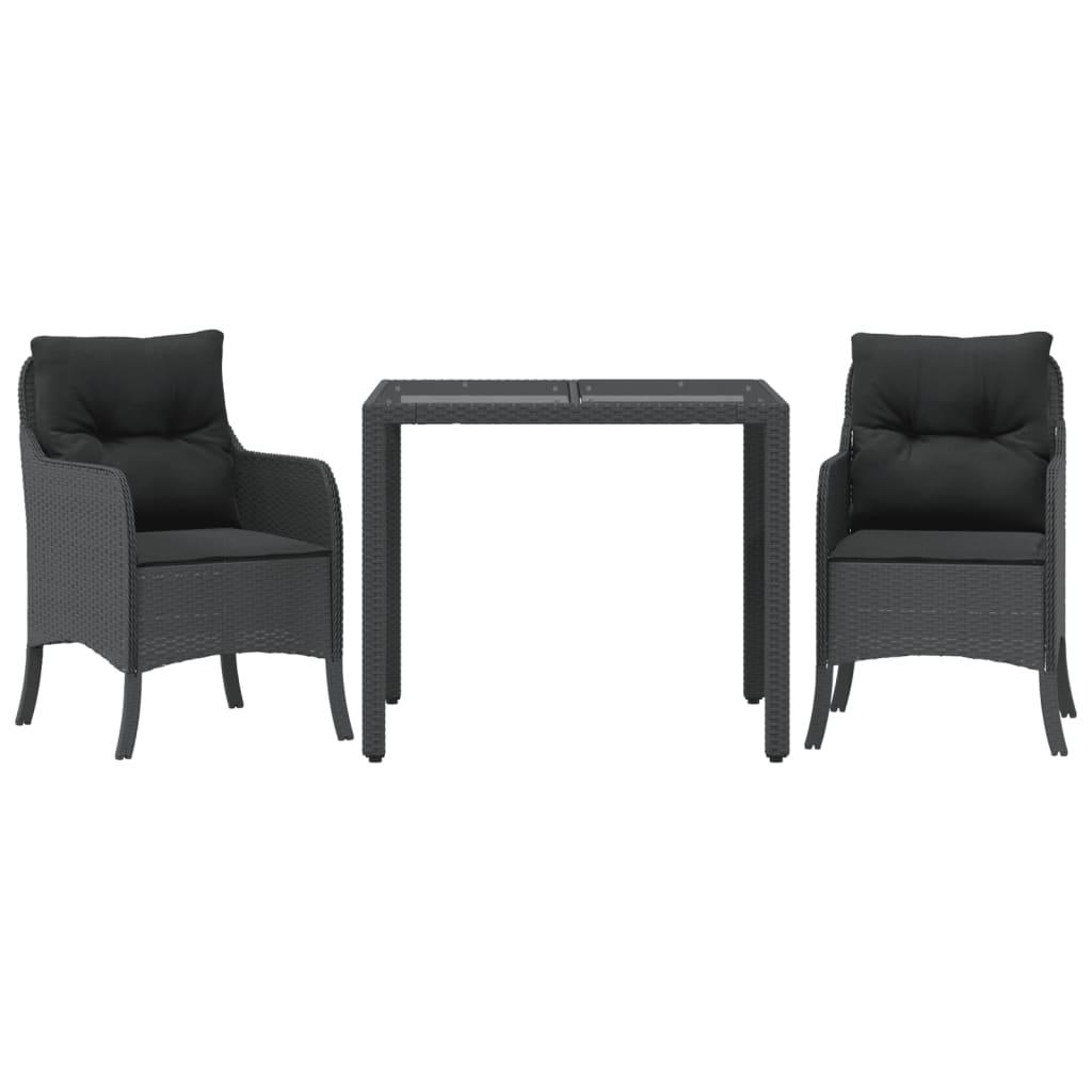 3 Piece Garden Dining Set with Cushions Black Poly Rattan