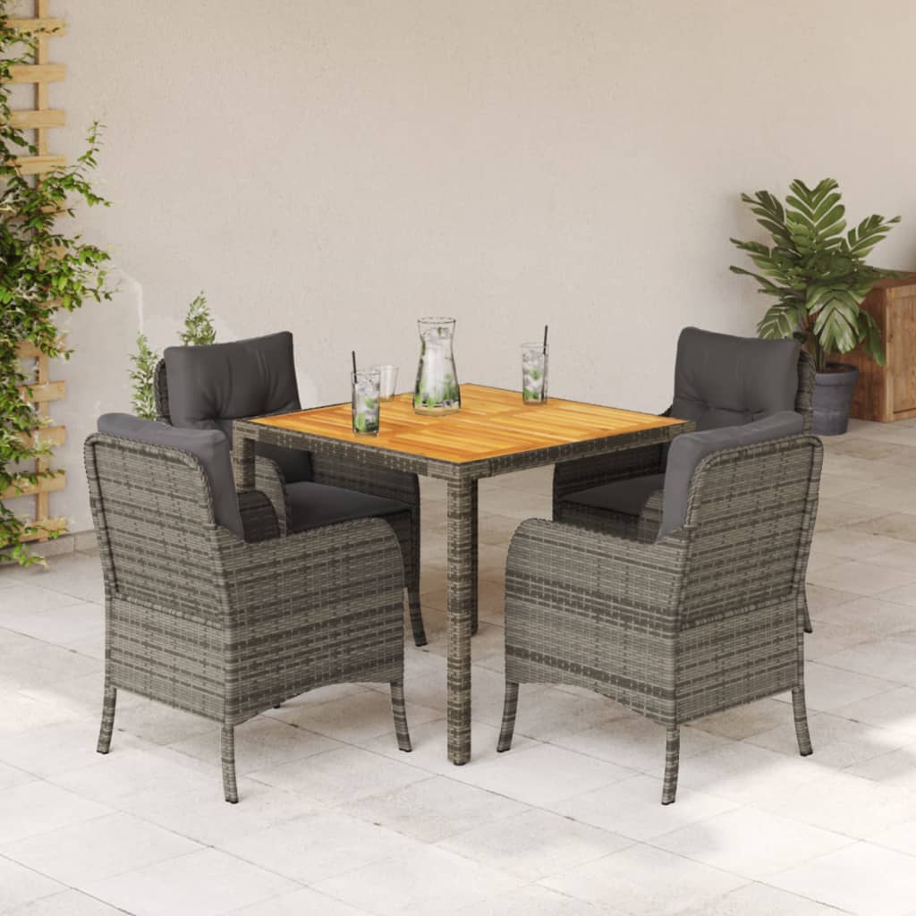 5 Piece Garden Dining Set with Cushions Grey Poly Rattan