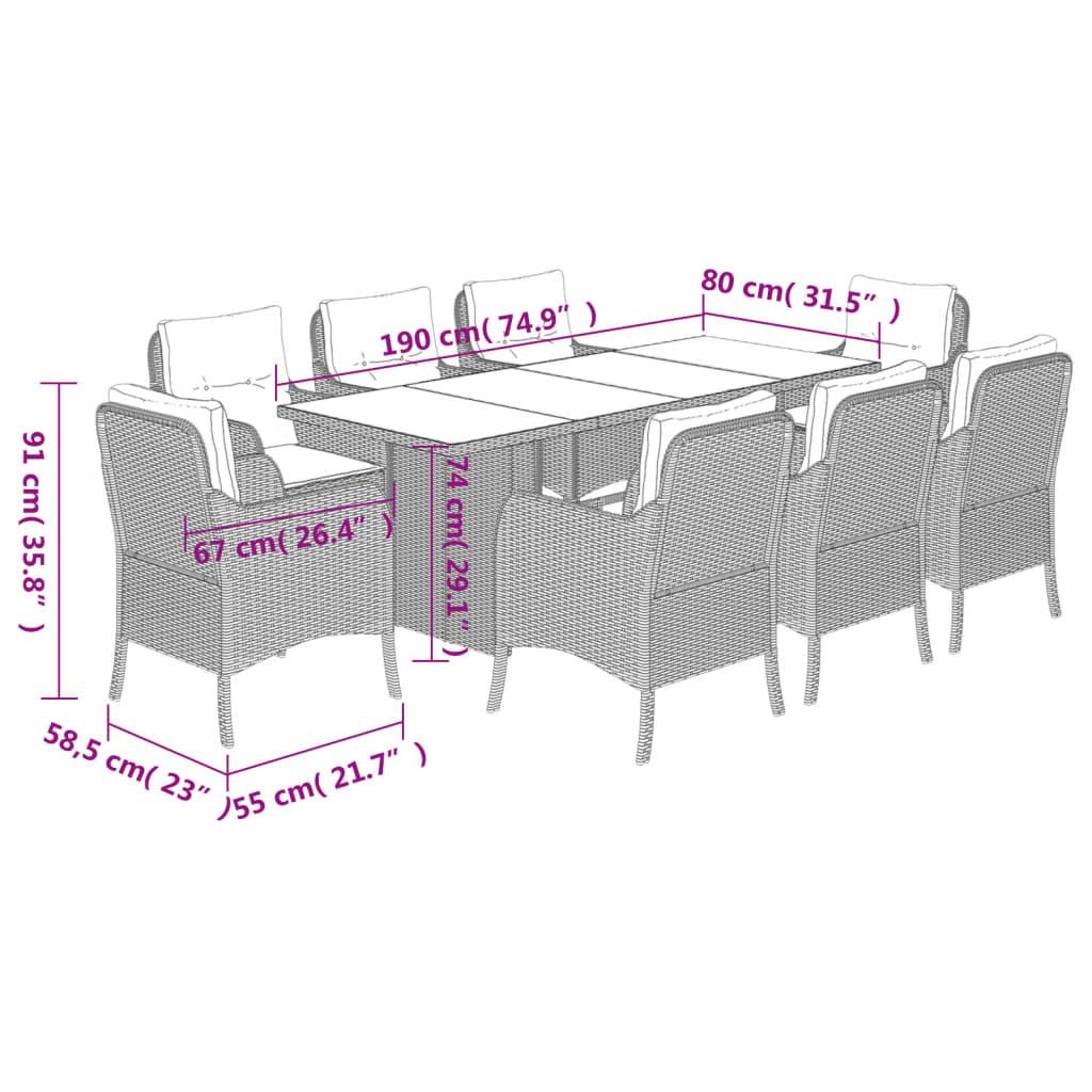 9 Piece Garden Dining Set with Cushions Black Poly Rattan