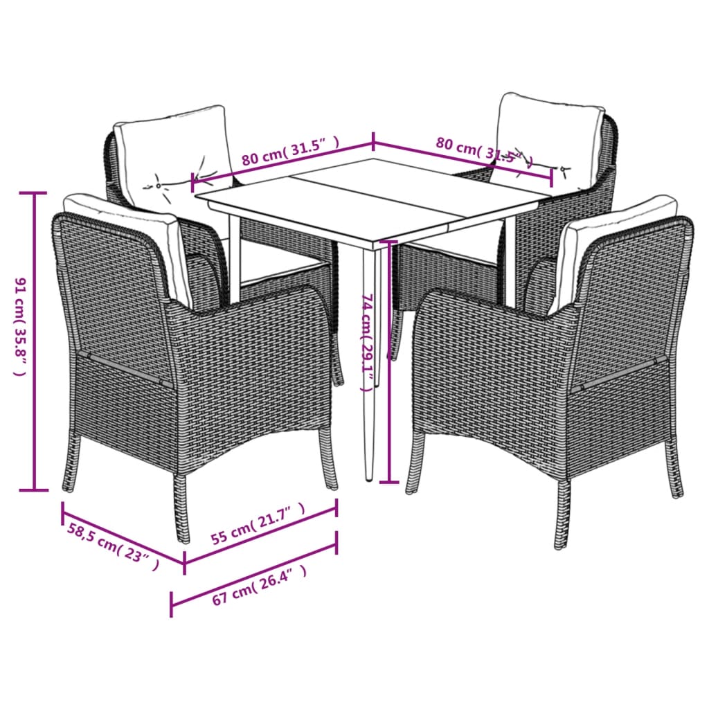 5 Piece Garden Dining Set with Cushions Grey Poly Rattan