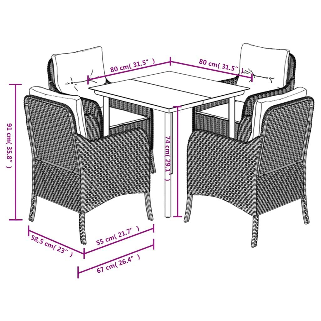 5 Piece Garden Dining Set with Cushions Grey Poly Rattan