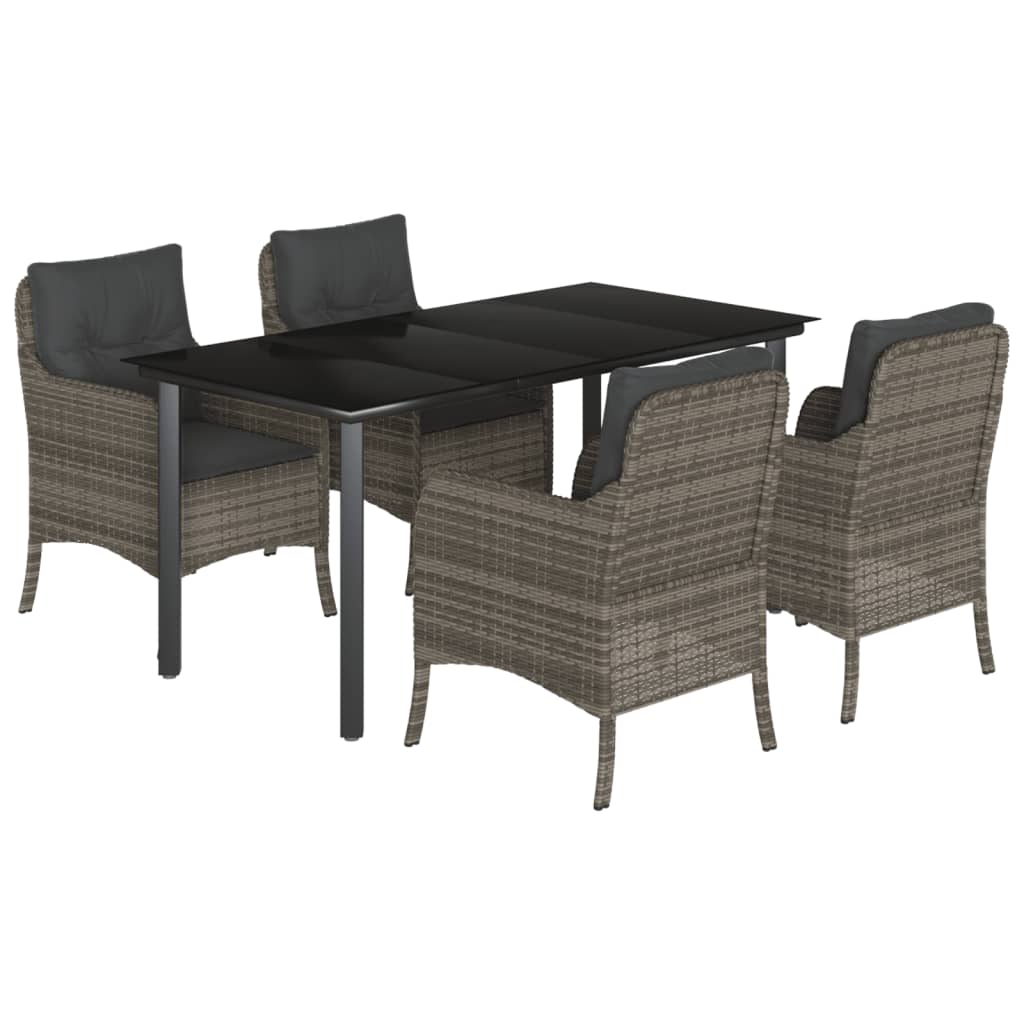 5 Piece Garden Dining Set with Cushions Grey Poly Rattan