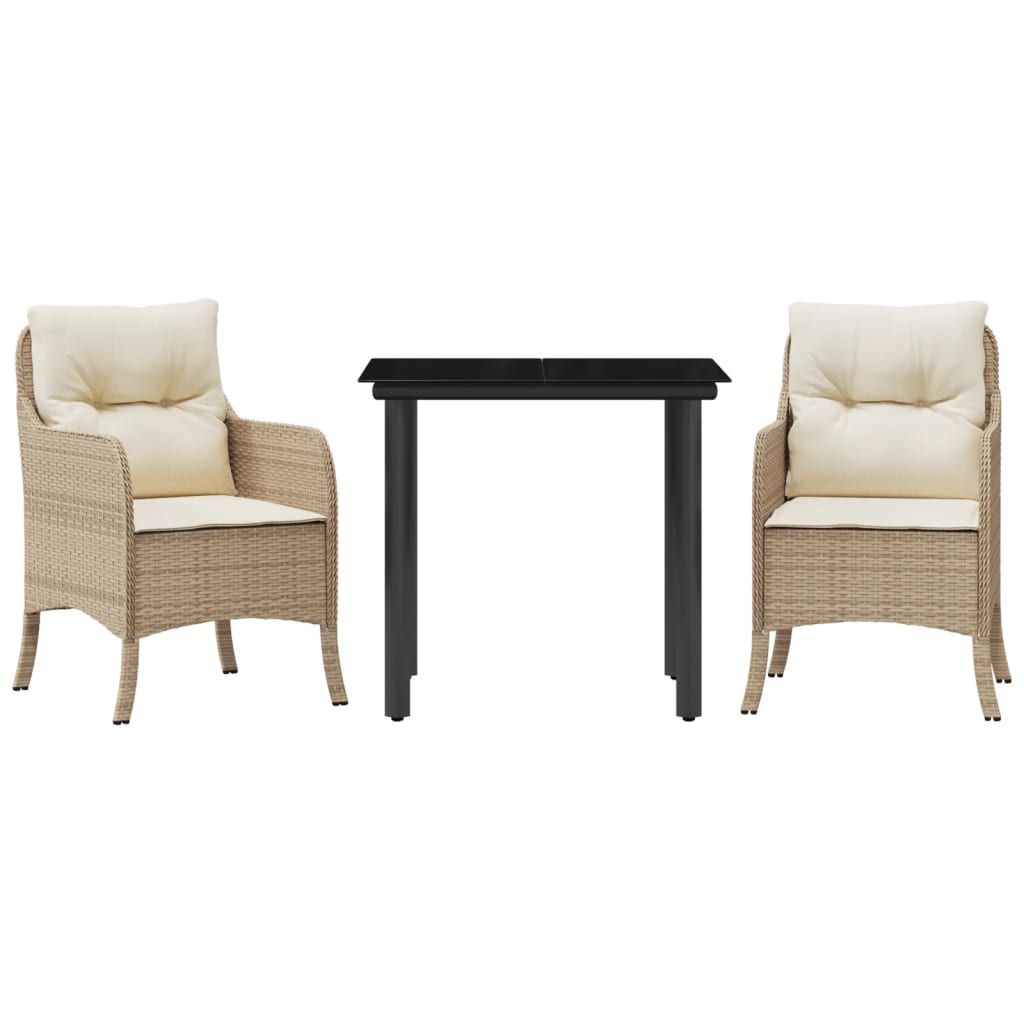 3 Piece Garden Dining Set with Cushions Beige Poly Rattan