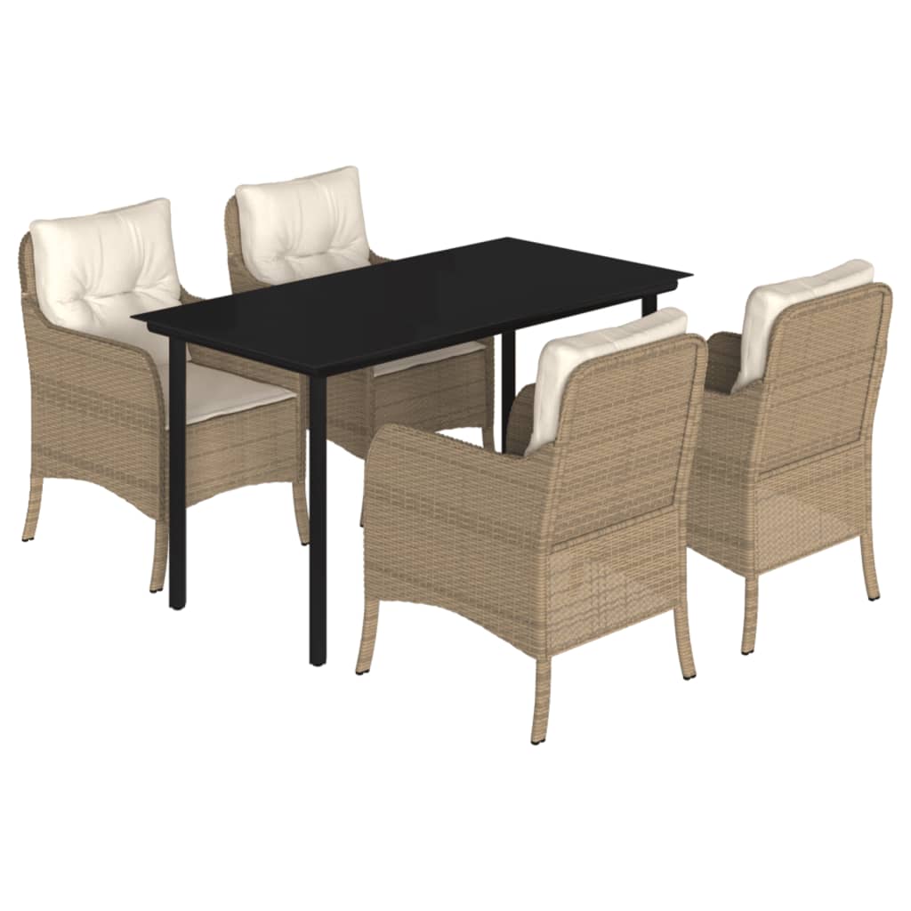 5 Piece Garden Dining Set with Cushions Beige Poly Rattan