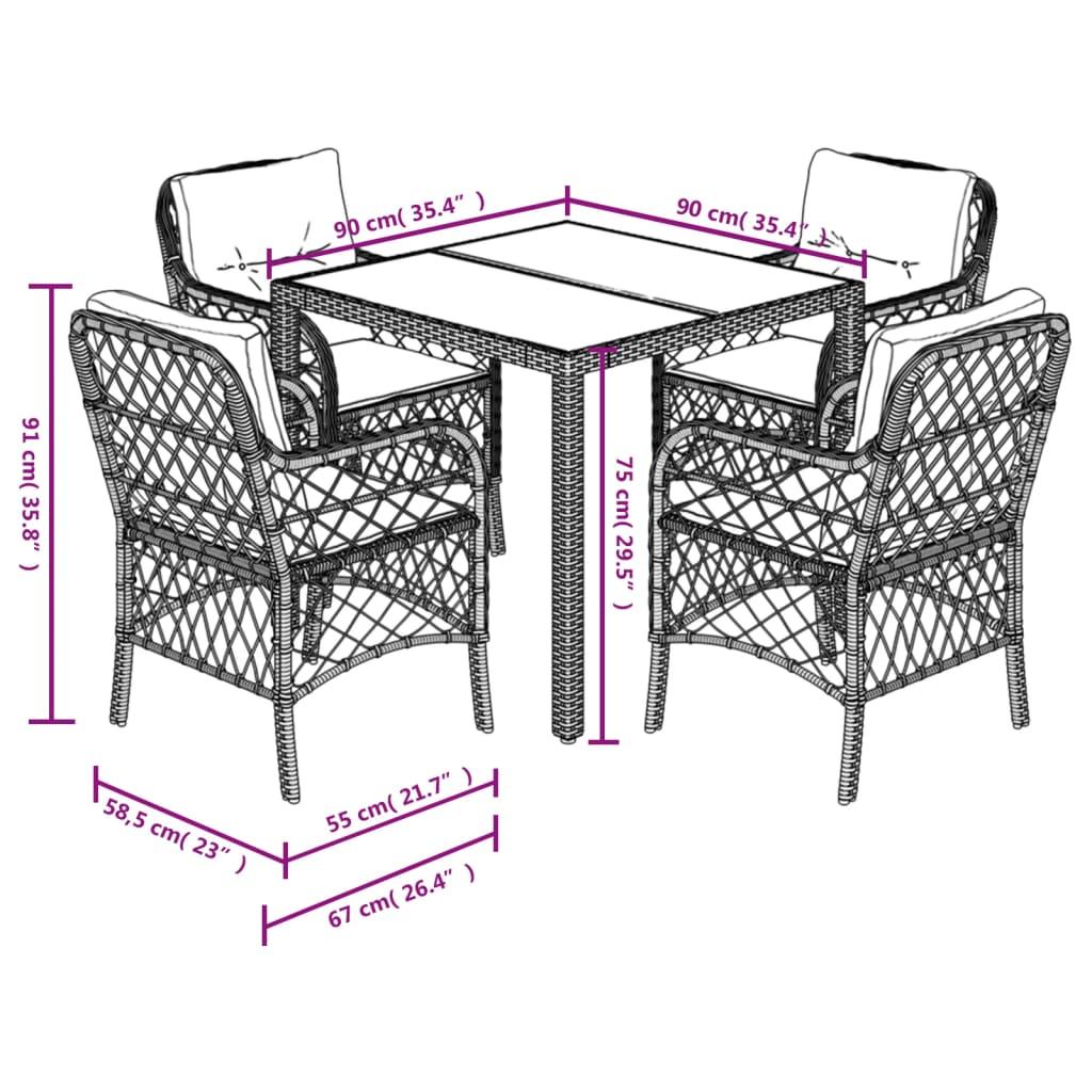 5 Piece Garden Dining Set with Cushions Black Poly Rattan