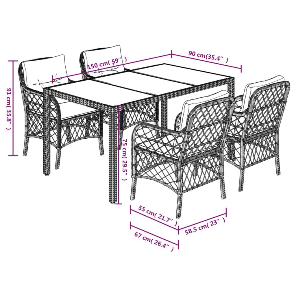 5 Piece Garden Dining Set with Cushions Black Poly Rattan