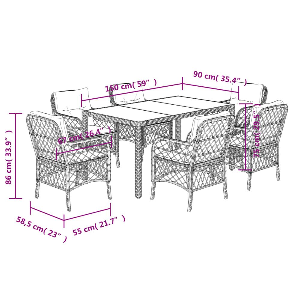 7 Piece Garden Dining Set with Cushions Black Poly Rattan
