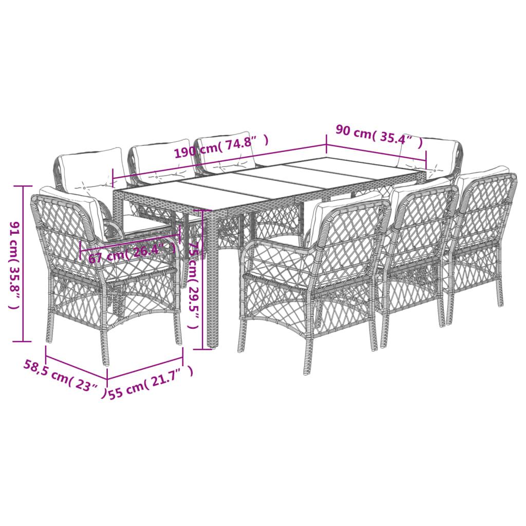 9 Piece Garden Dining Set with Cushions Black Poly Rattan