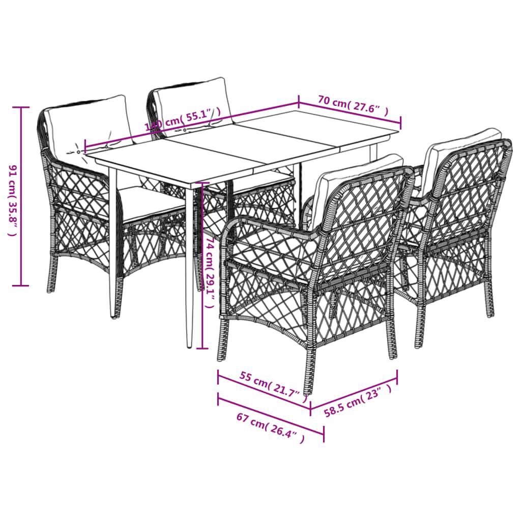 5 Piece Garden Dining Set with Cushions Black Poly Rattan