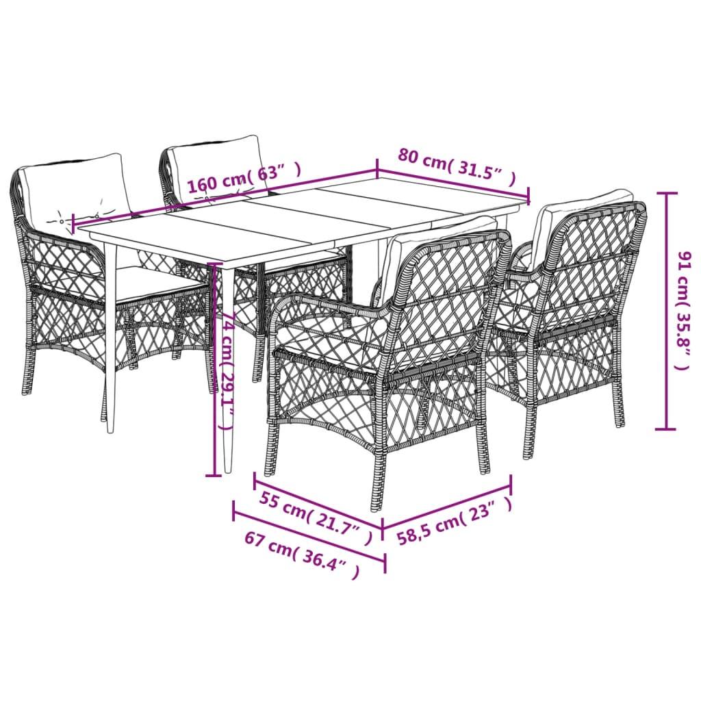 5 Piece Garden Dining Set with Cushions Black Poly Rattan