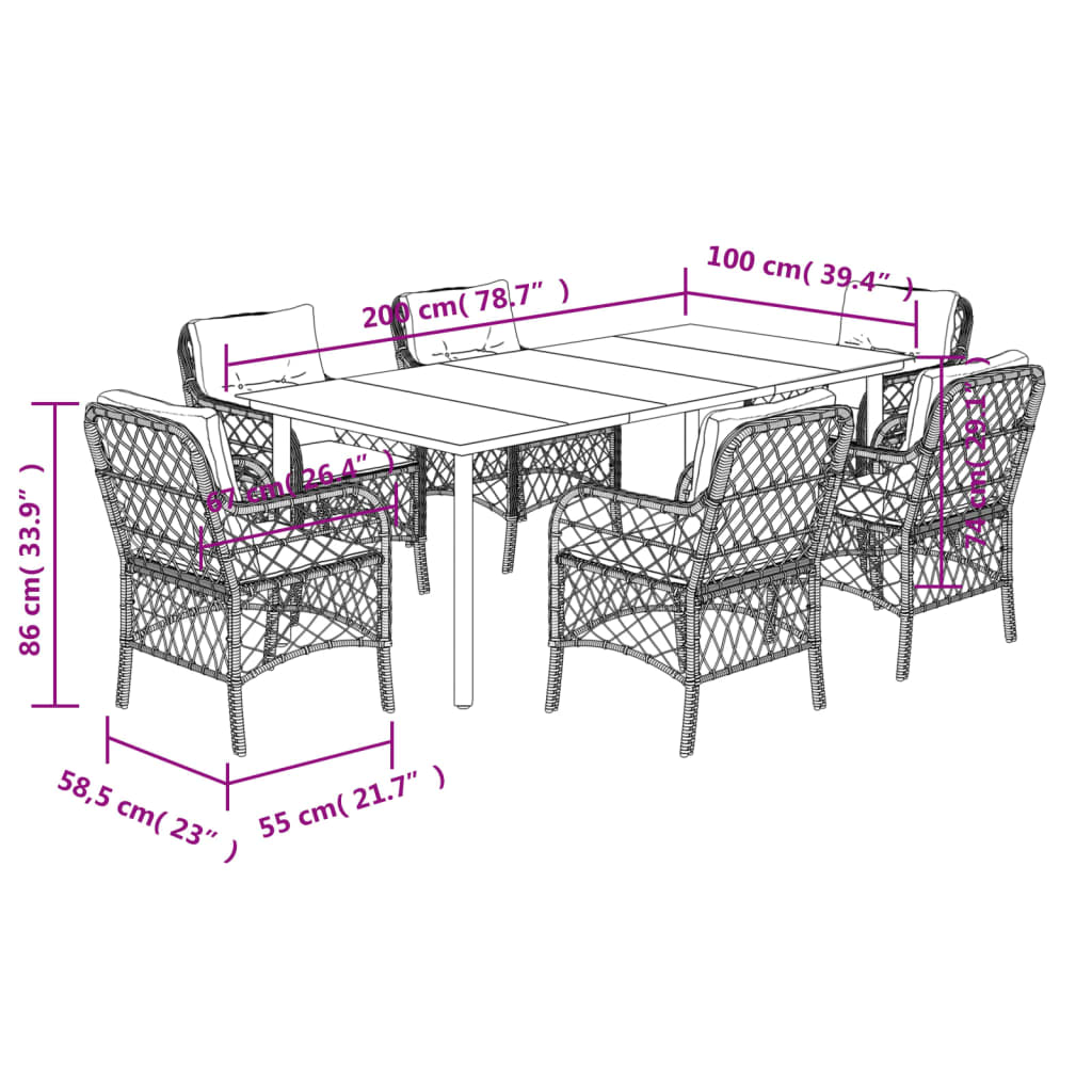 7 Piece Garden Dining Set with Cushions Black Poly Rattan