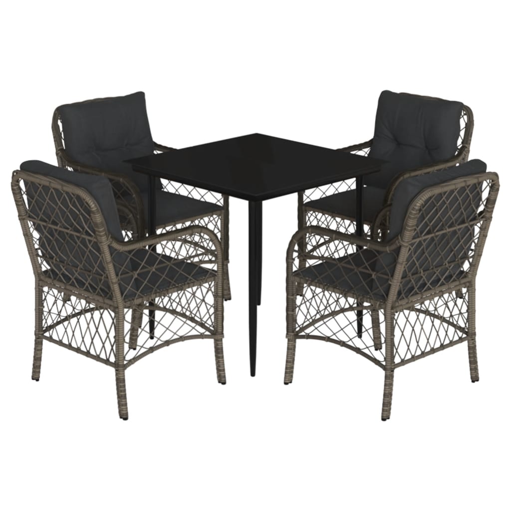 5 Piece Garden Dining Set with Cushions Grey Poly Rattan