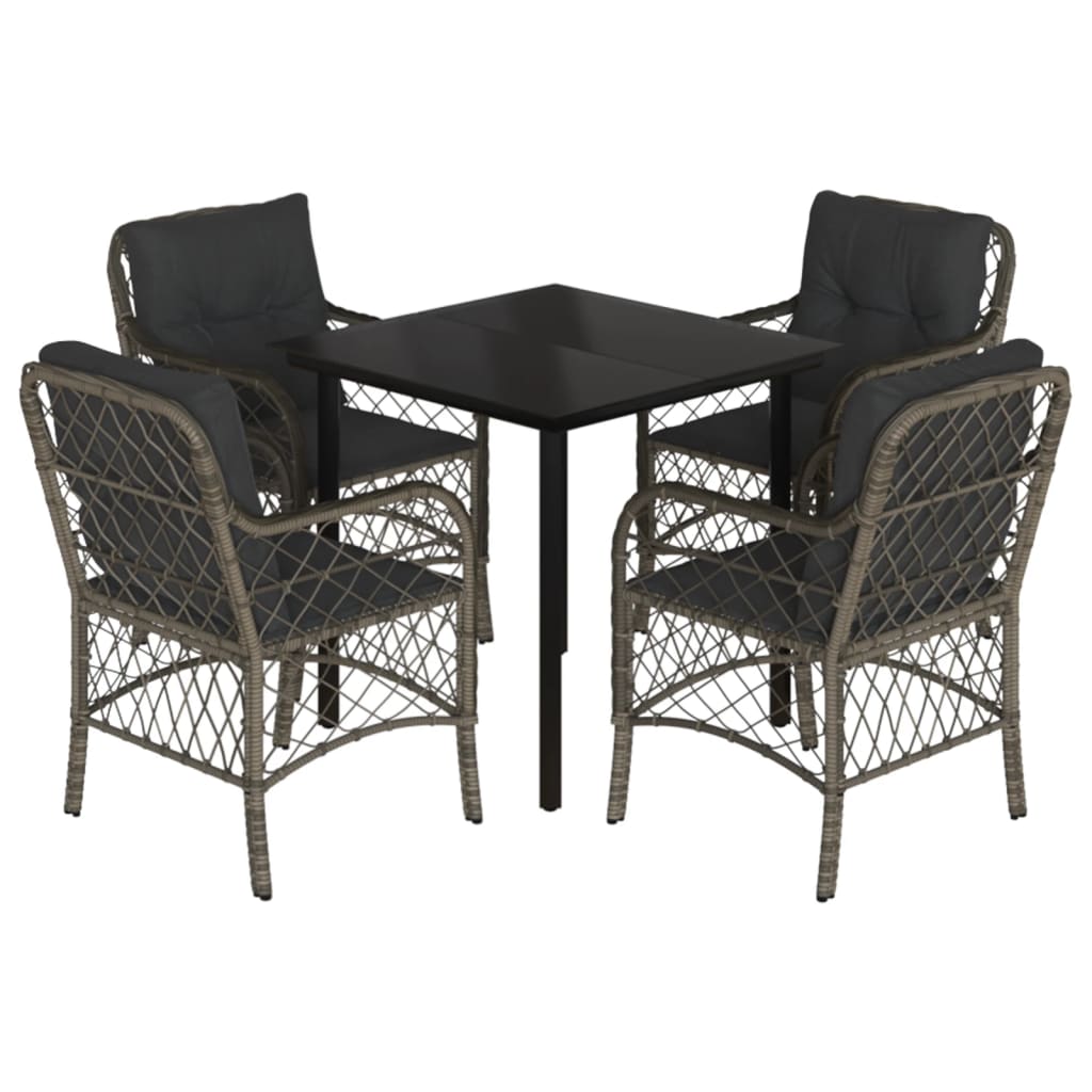5 Piece Garden Dining Set with Cushions Grey Poly Rattan