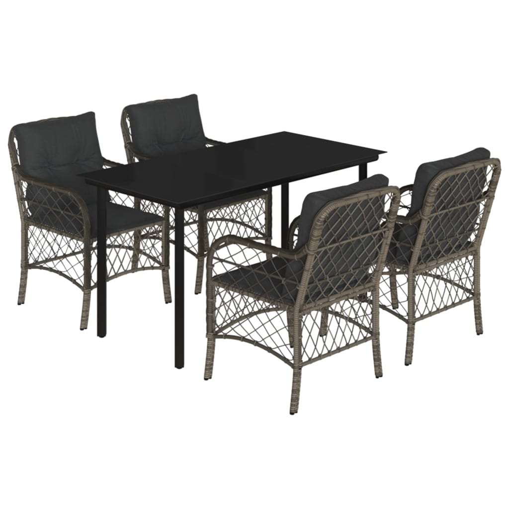 5 Piece Garden Dining Set with Cushions Grey Poly Rattan