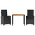 3 Piece Garden Dining Set with Cushions Black Poly Rattan