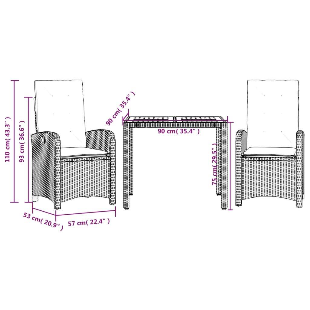 3 Piece Garden Dining Set with Cushions Black Poly Rattan
