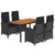 5 Piece Garden Dining Set with Cushions Black Poly Rattan