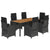 7 Piece Garden Dining Set with Cushions Black Poly Rattan