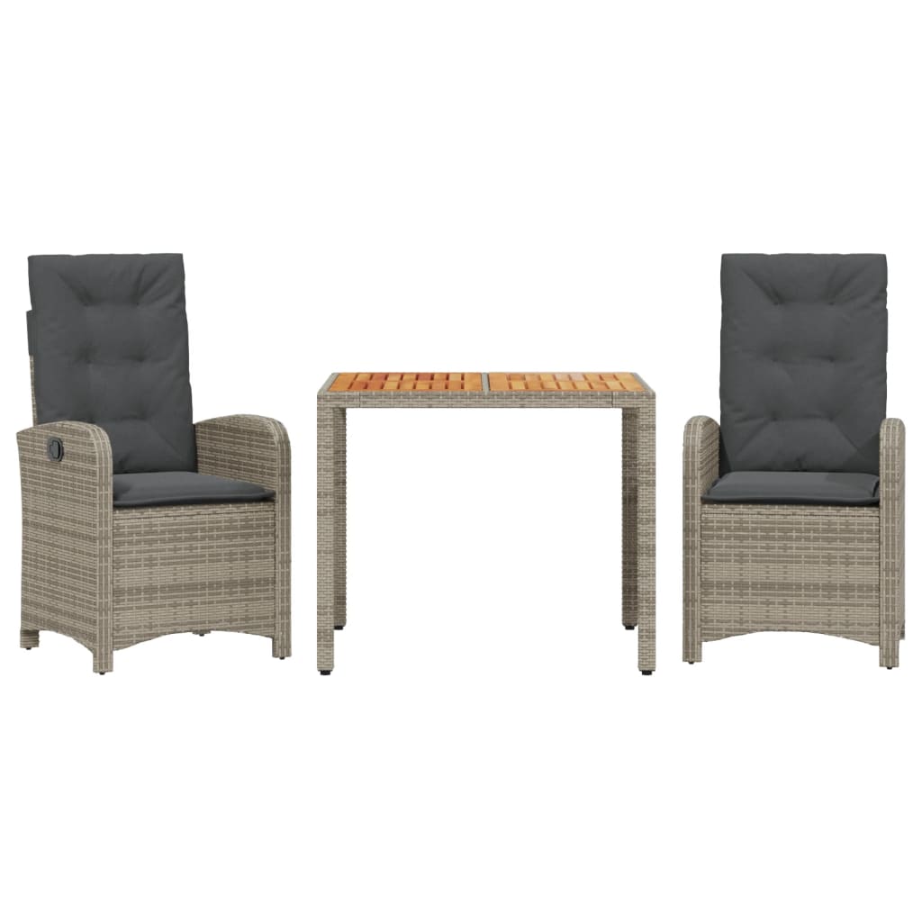 3 Piece Garden Dining Set with Cushions Grey Poly Rattan