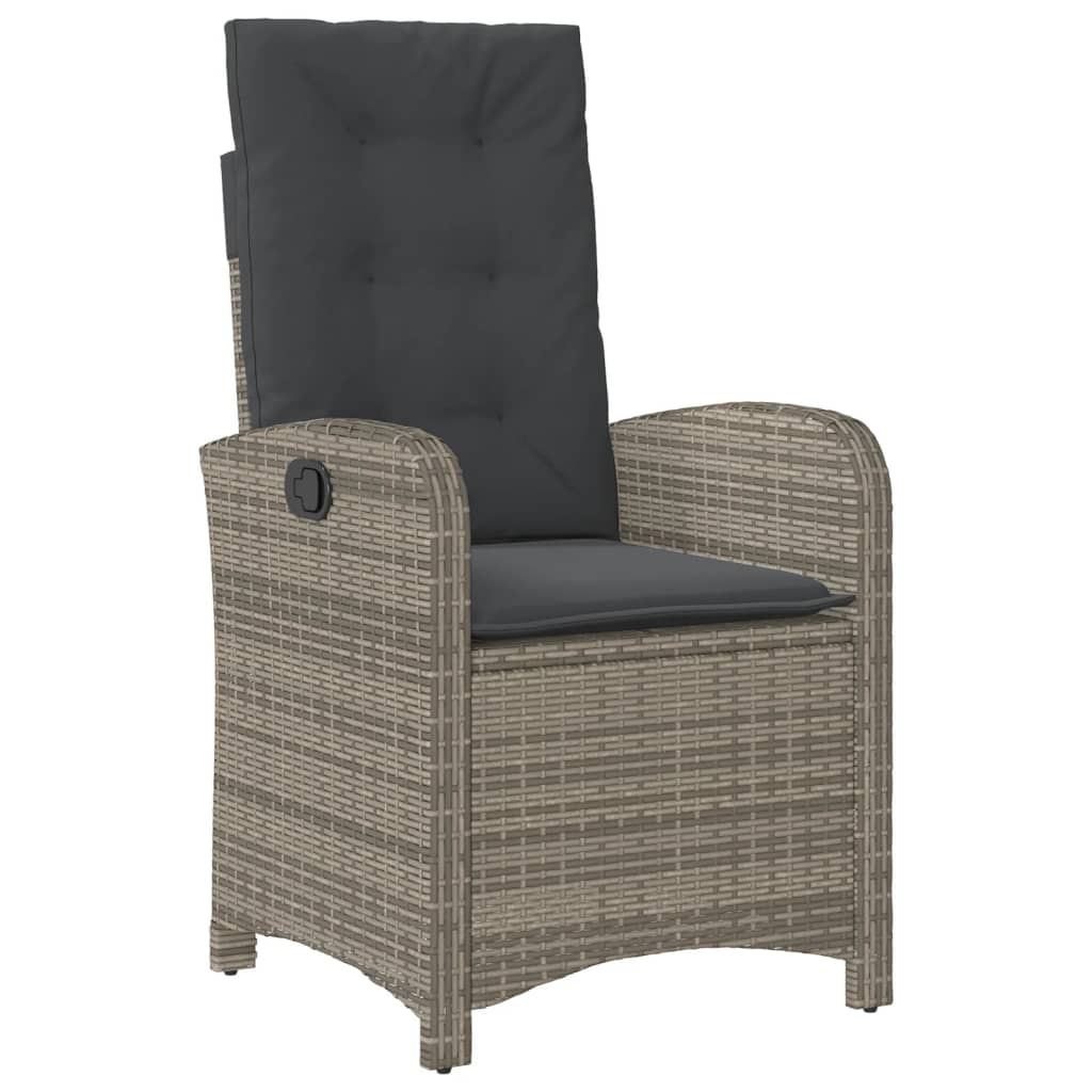 3 Piece Garden Dining Set with Cushions Grey Poly Rattan