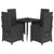 5 Piece Garden Dining Set with Cushions Black Poly Rattan