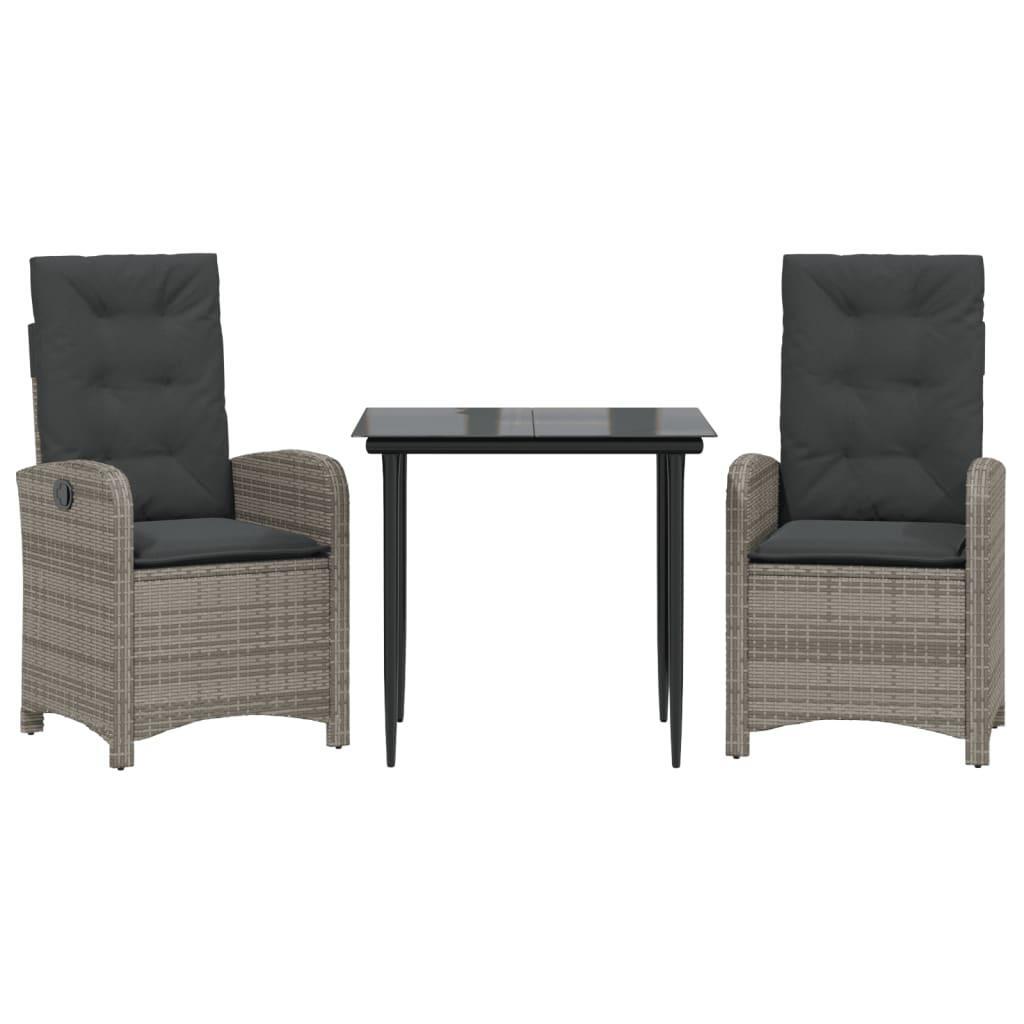 3 Piece Garden Dining Set with Cushions Grey Poly Rattan