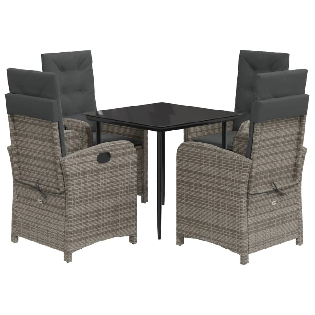 5 Piece Garden Dining Set with Cushions Grey Poly Rattan