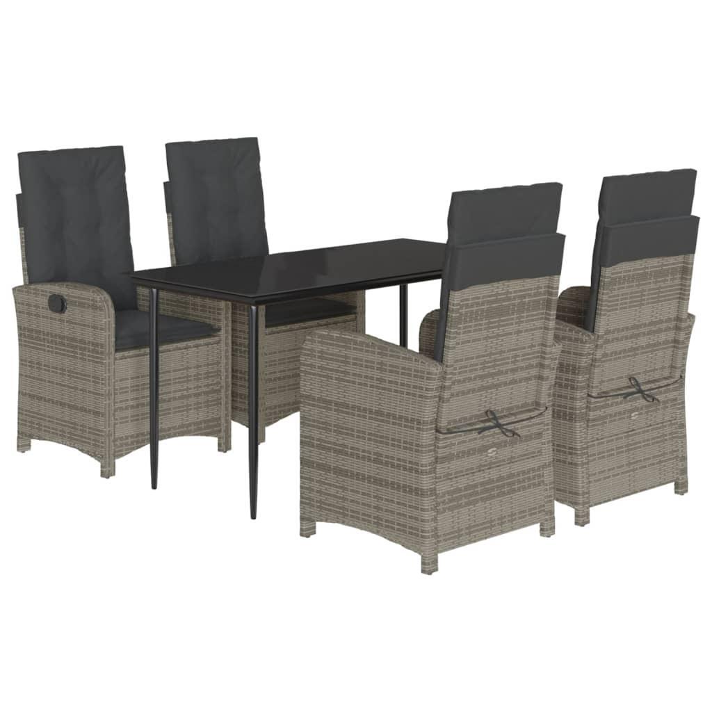 5 Piece Garden Dining Set with Cushions Grey Poly Rattan