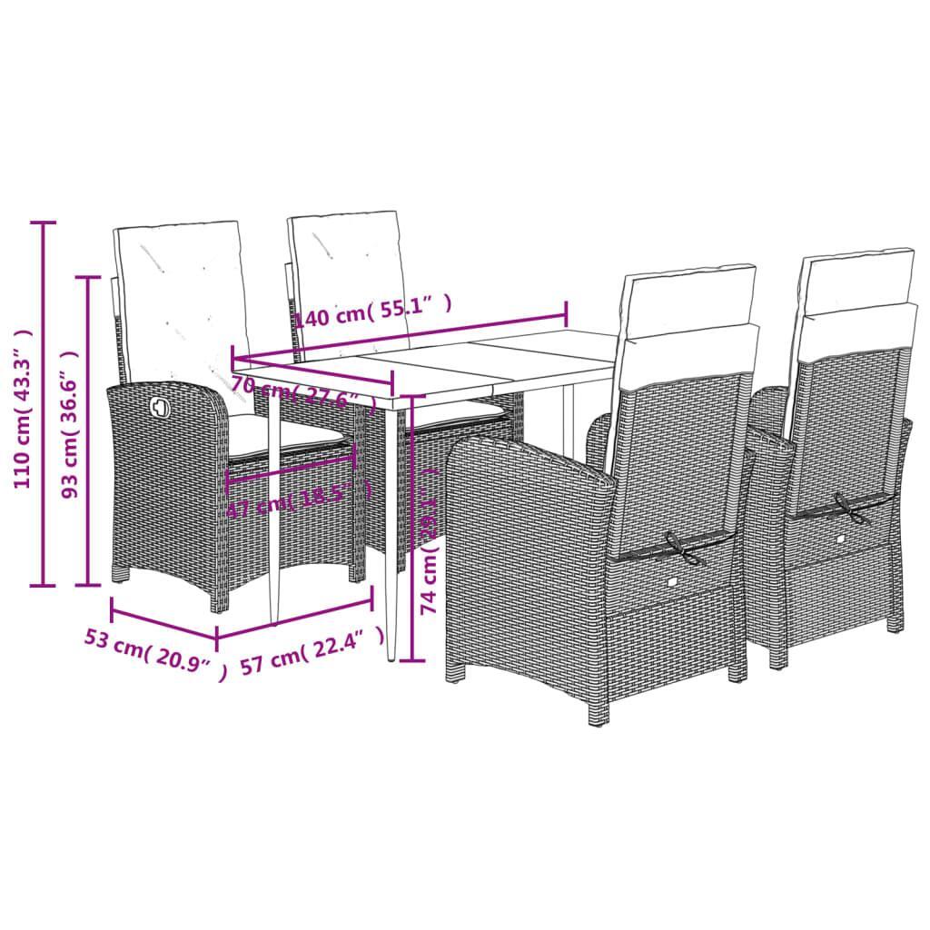 5 Piece Garden Dining Set with Cushions Grey Poly Rattan