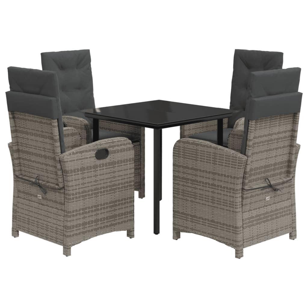 5 Piece Garden Dining Set with Cushions Grey Poly Rattan