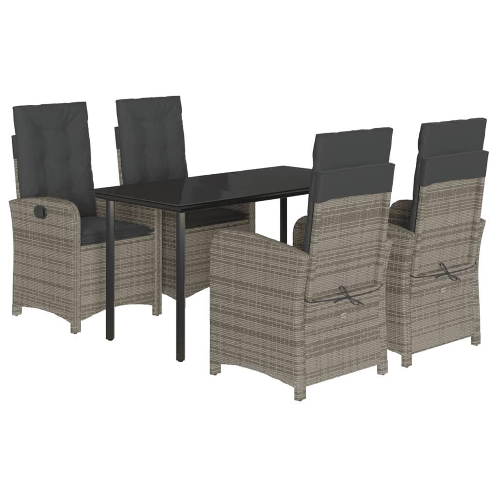5 Piece Garden Dining Set with Cushions Grey Poly Rattan